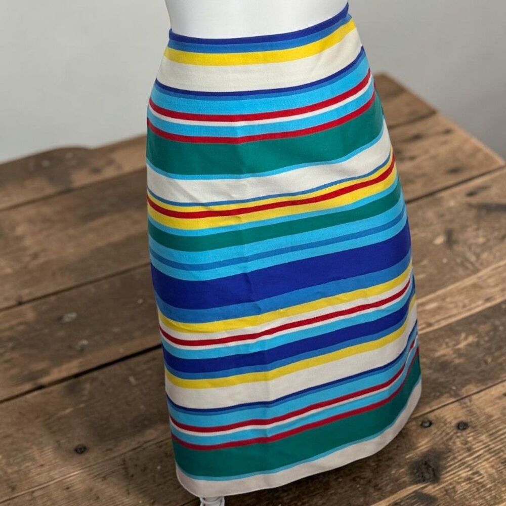 Talbots Multi Color Striped Cotton Pencil Skirt Blue Green Yellow Red Size 12